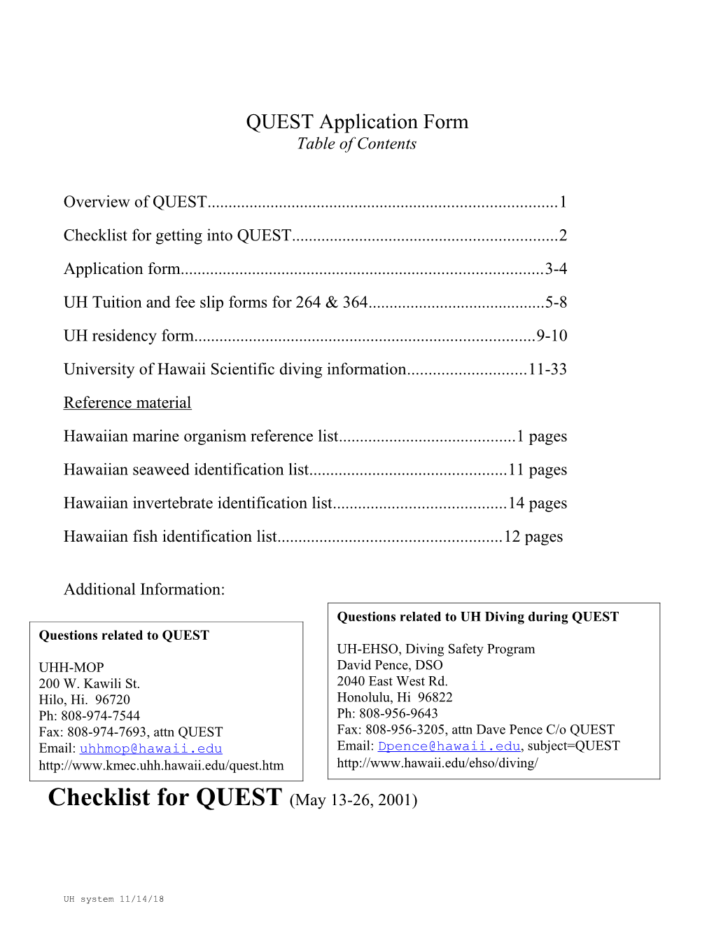 Quest Application Form