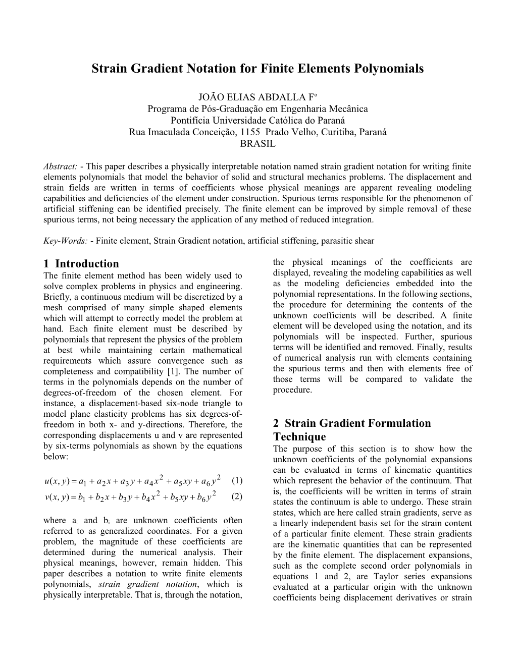 Strain Gradient Notation for Finite Elements Polynomials