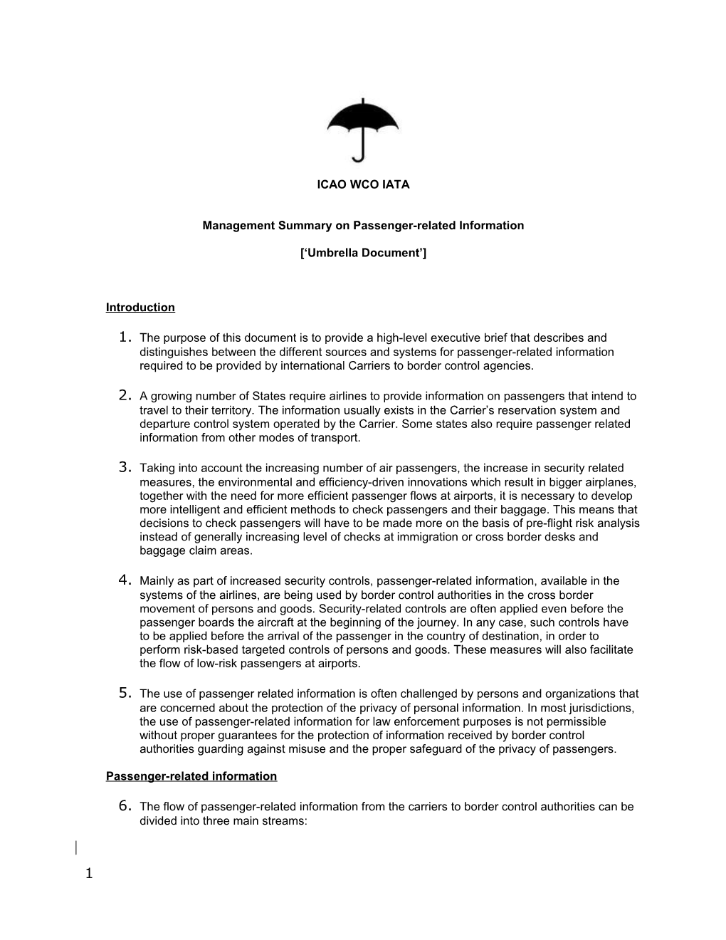 Draft Umbrella Document API/PNR Version 1