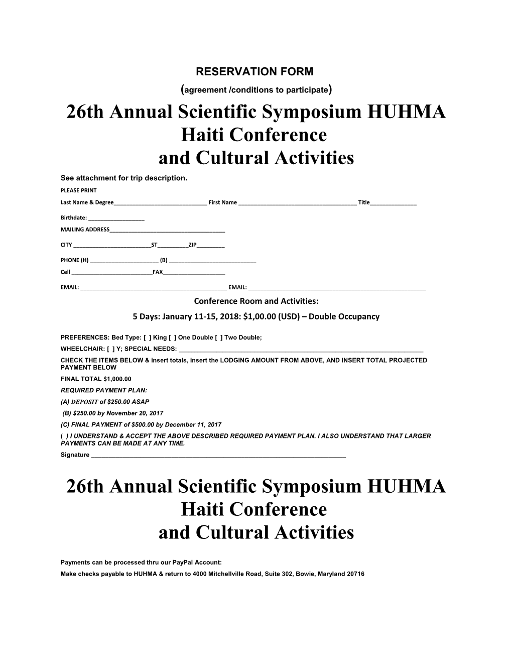 26Th Annual Scientific Symposium HUHMA Haiti Conference