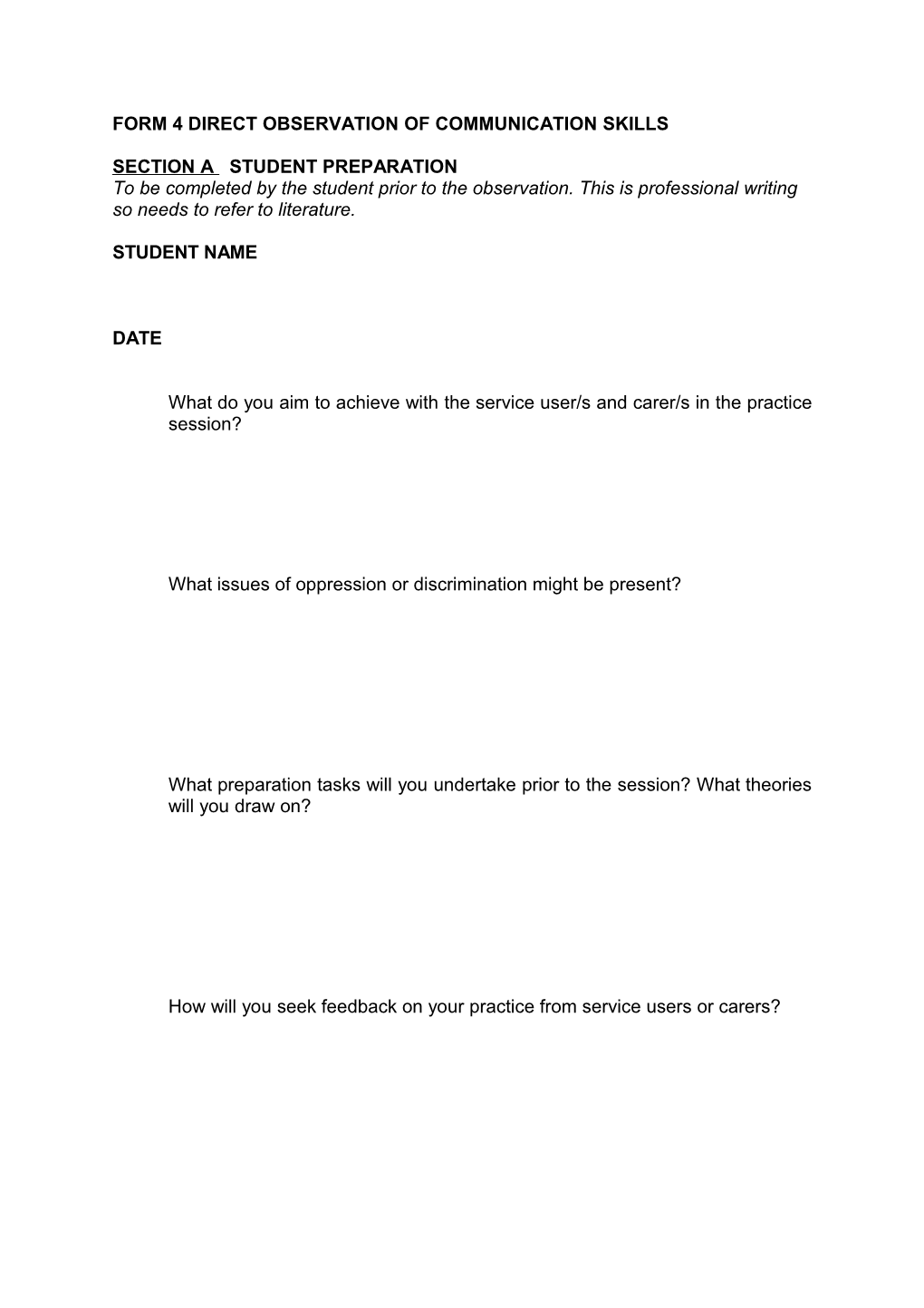 Form 4 Direct Observation of Communication Skills