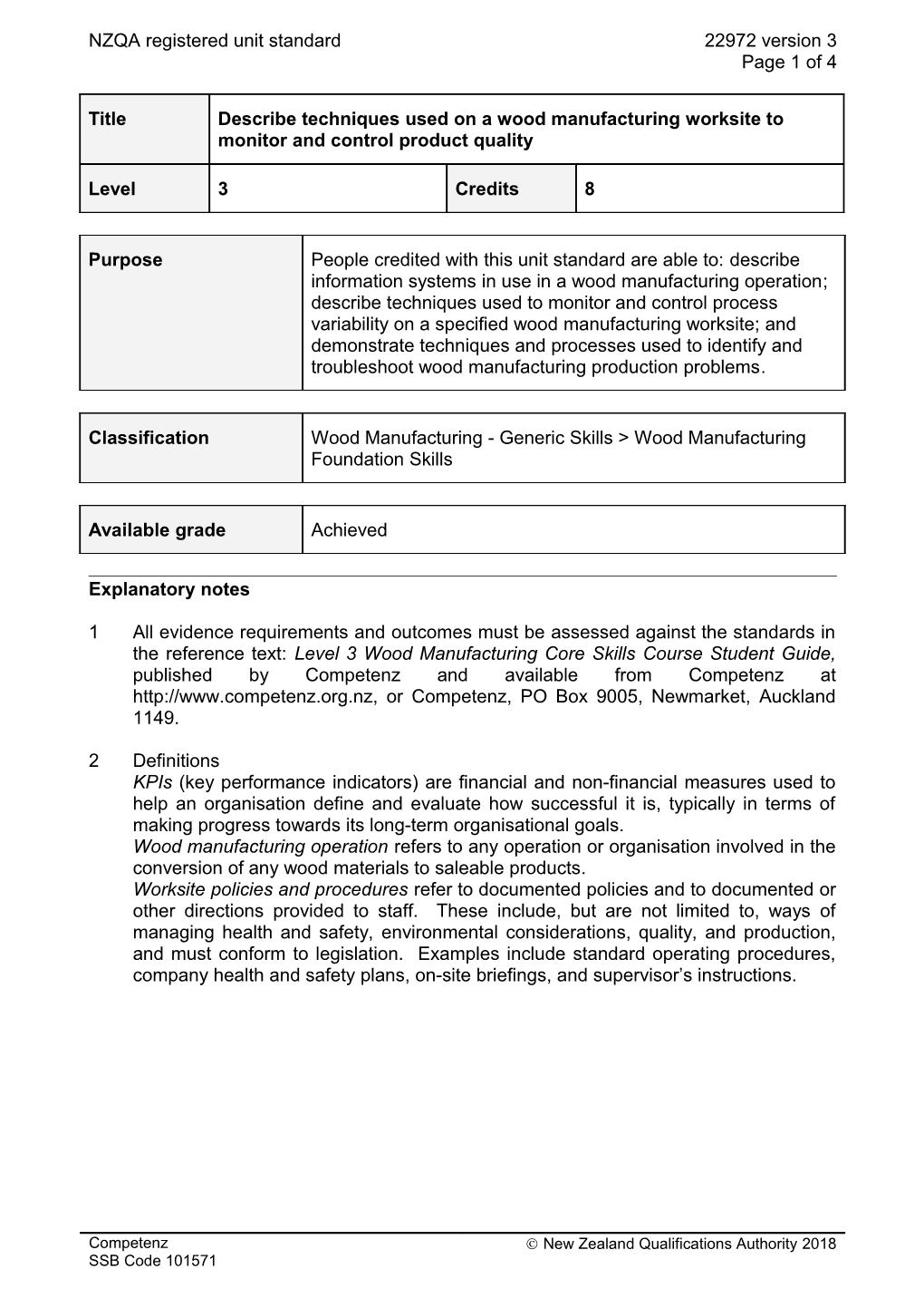 22972 Describe Techniques Used on a Wood Manufacturing Worksite to Monitor and Control