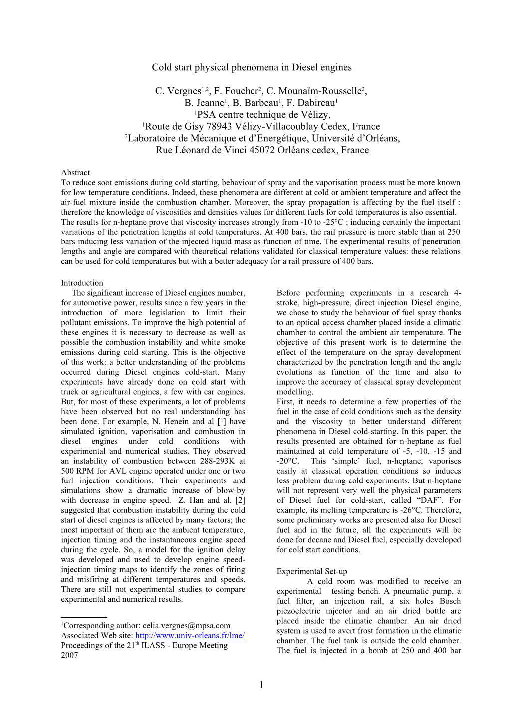 Cold Start Physical Phenomena in Diesel Engines