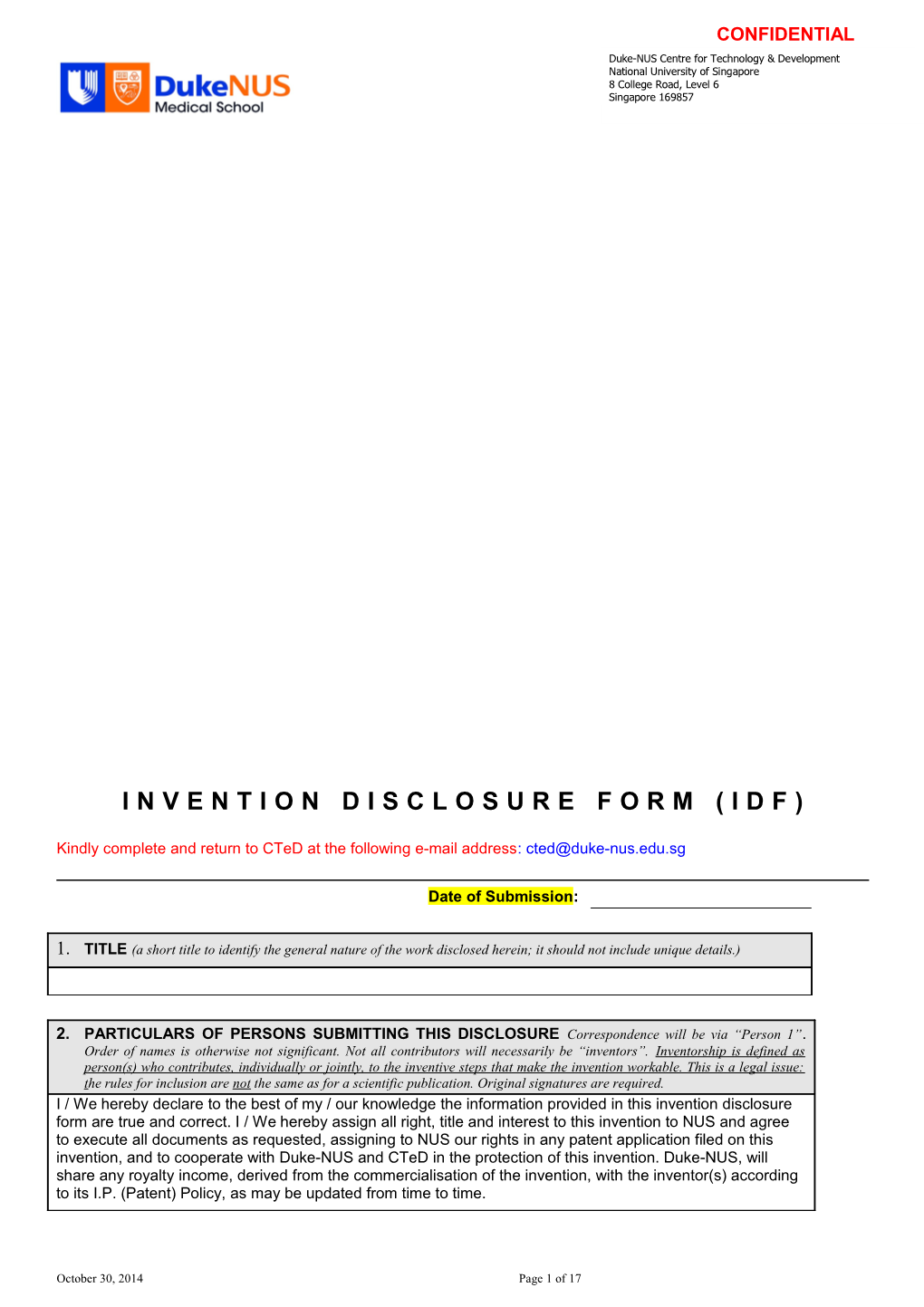 Invention Disclosure Form- Background Information