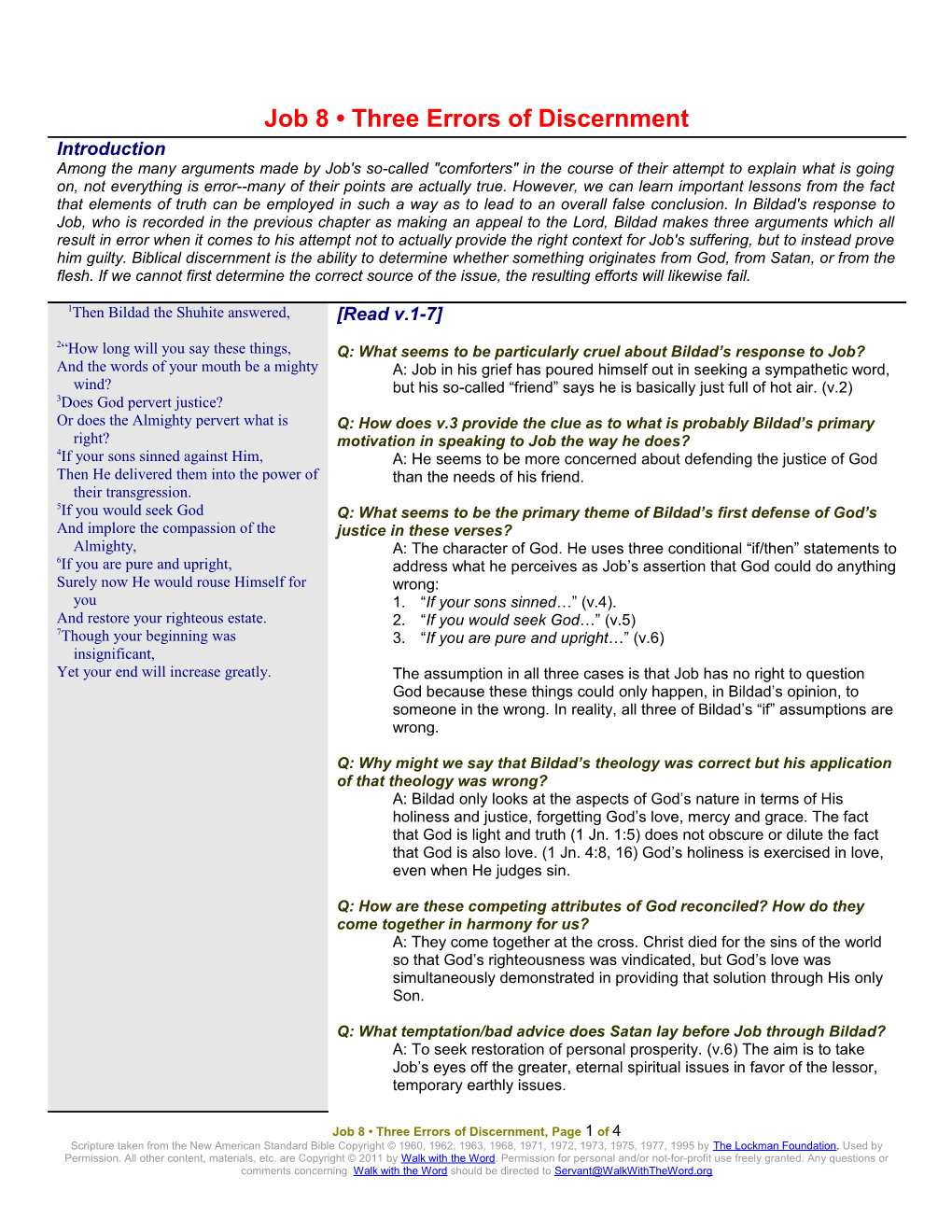 Job 8 Three Errors of Discernment