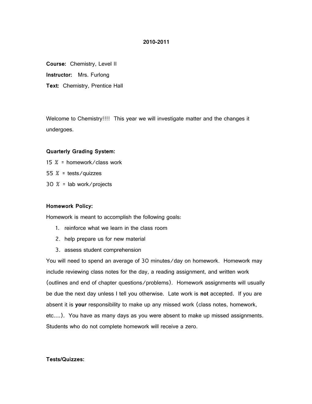 Course: Chemistry, Level II