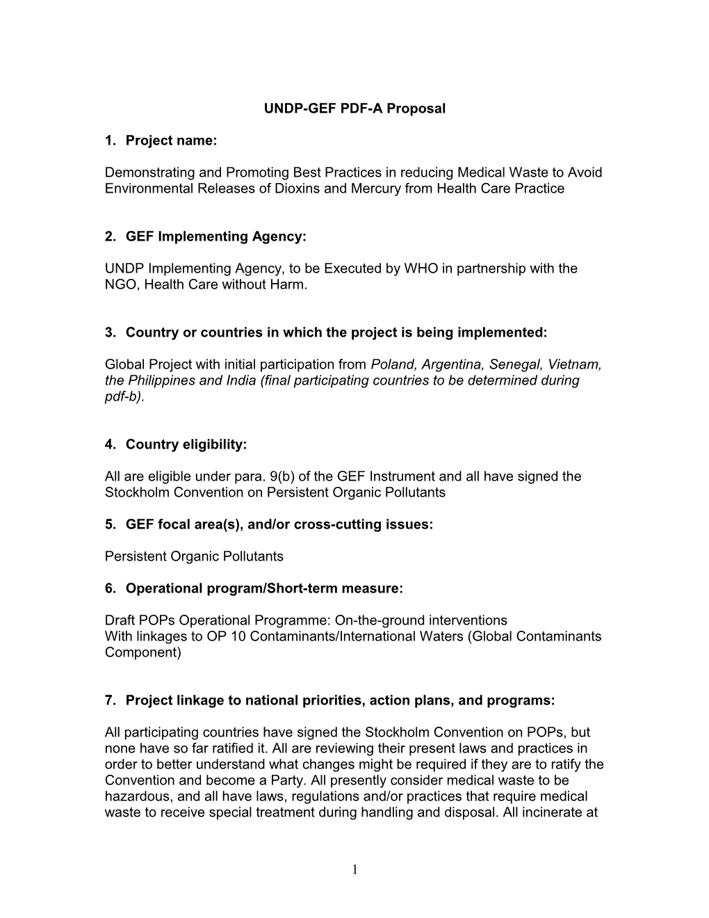 UNDP-GEF PDF-A Proposal