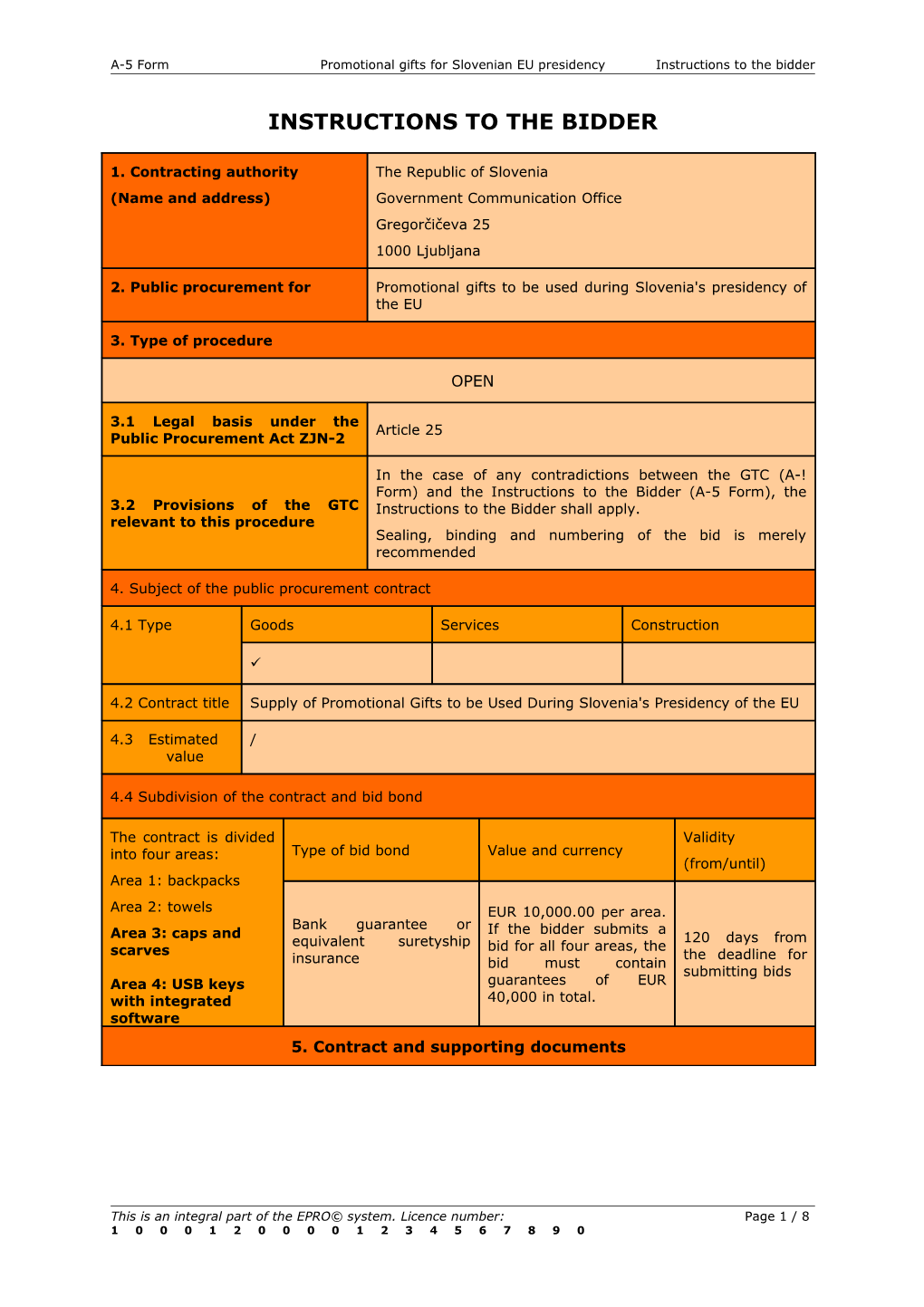 A-5 Formpromotional Gifts for Slovenian EU Presidencyinstructions to the Bidder
