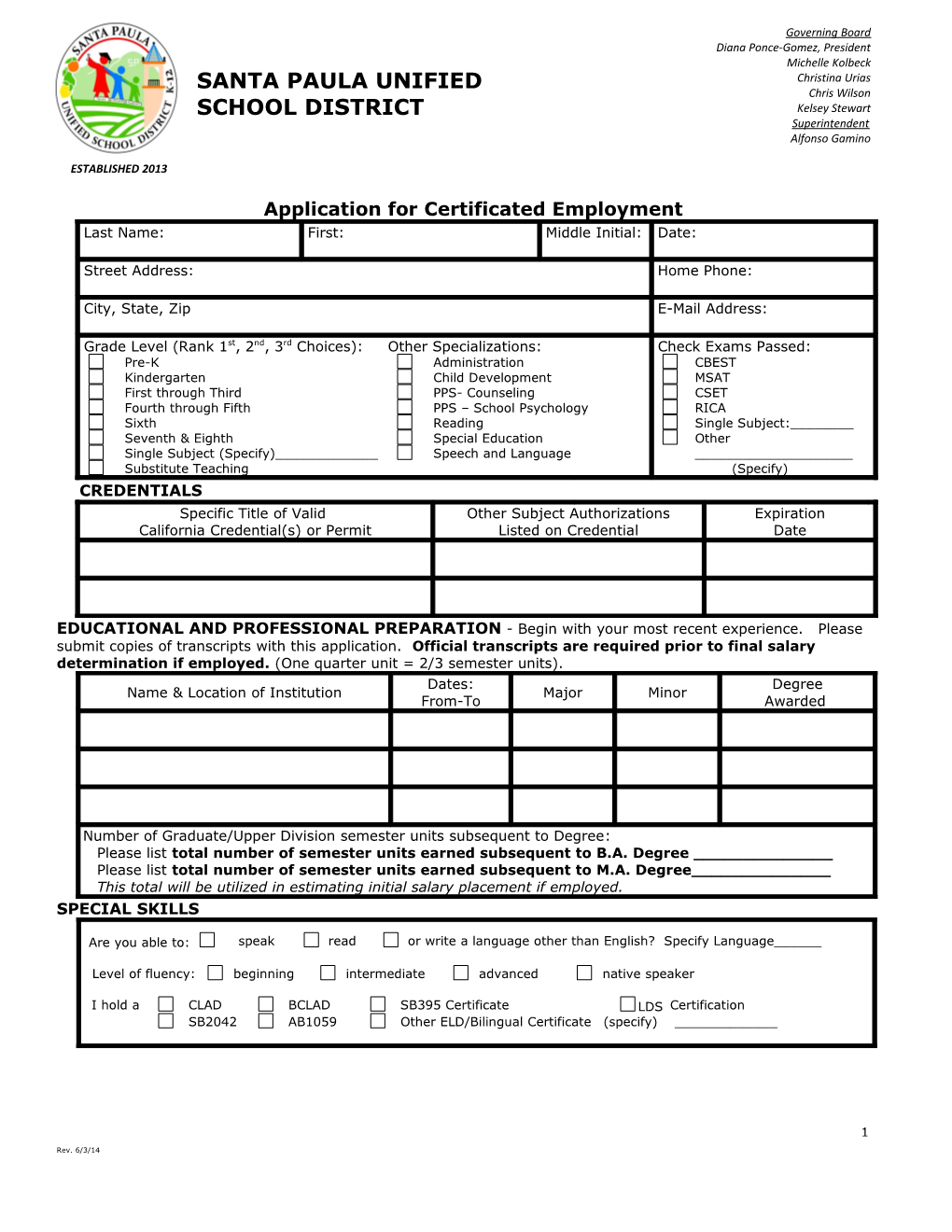 Application for Certificated Employment