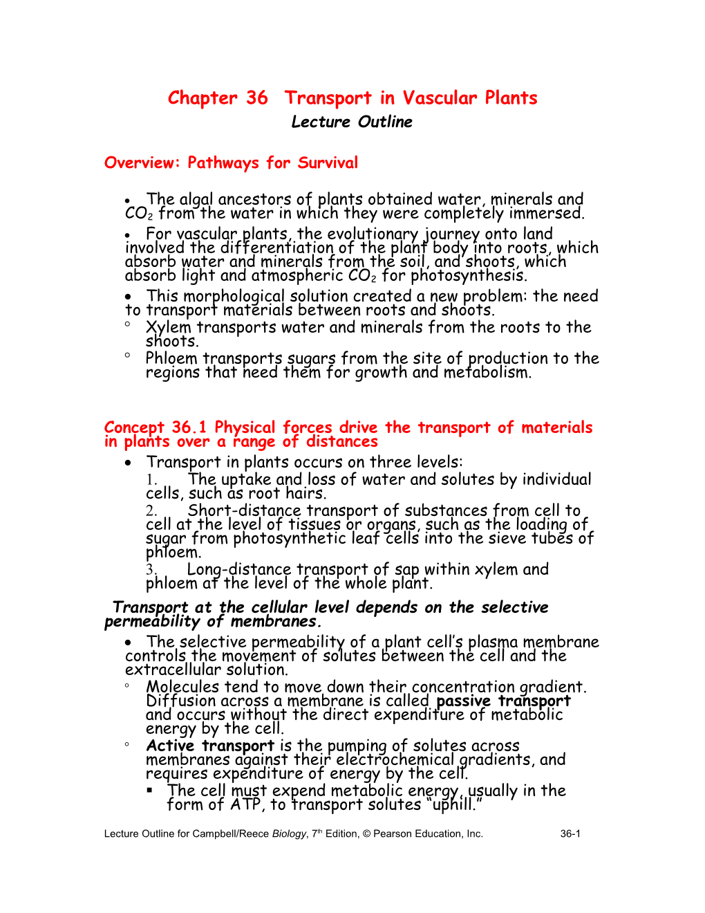 Chapter 36 Transport in Vascular Plants