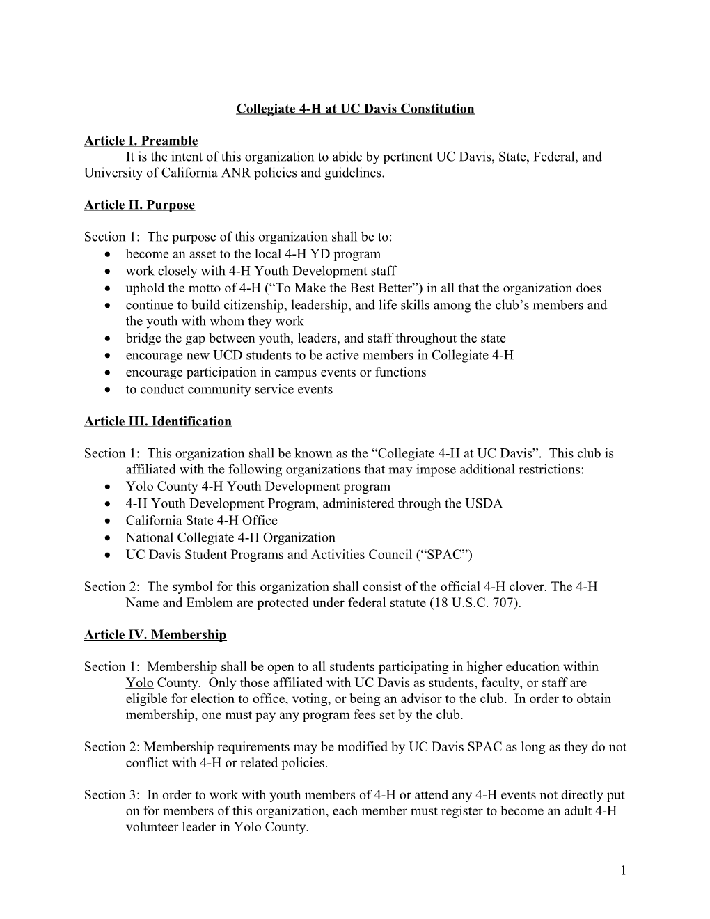 California Collegiate 4-H Proposal