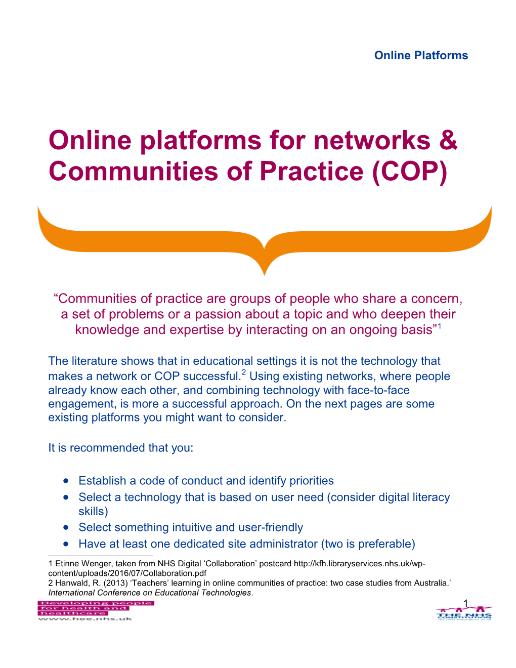 Online Platforms for Networks & Communities of Practice (COP)