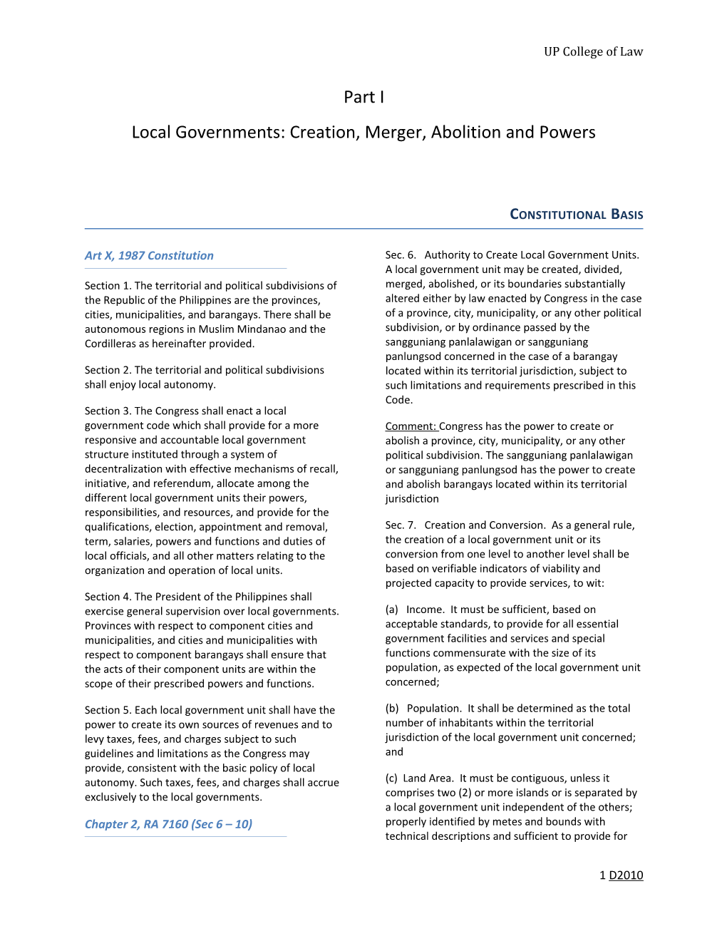 Local Governments: Creation, Merger, Abolition and Powers
