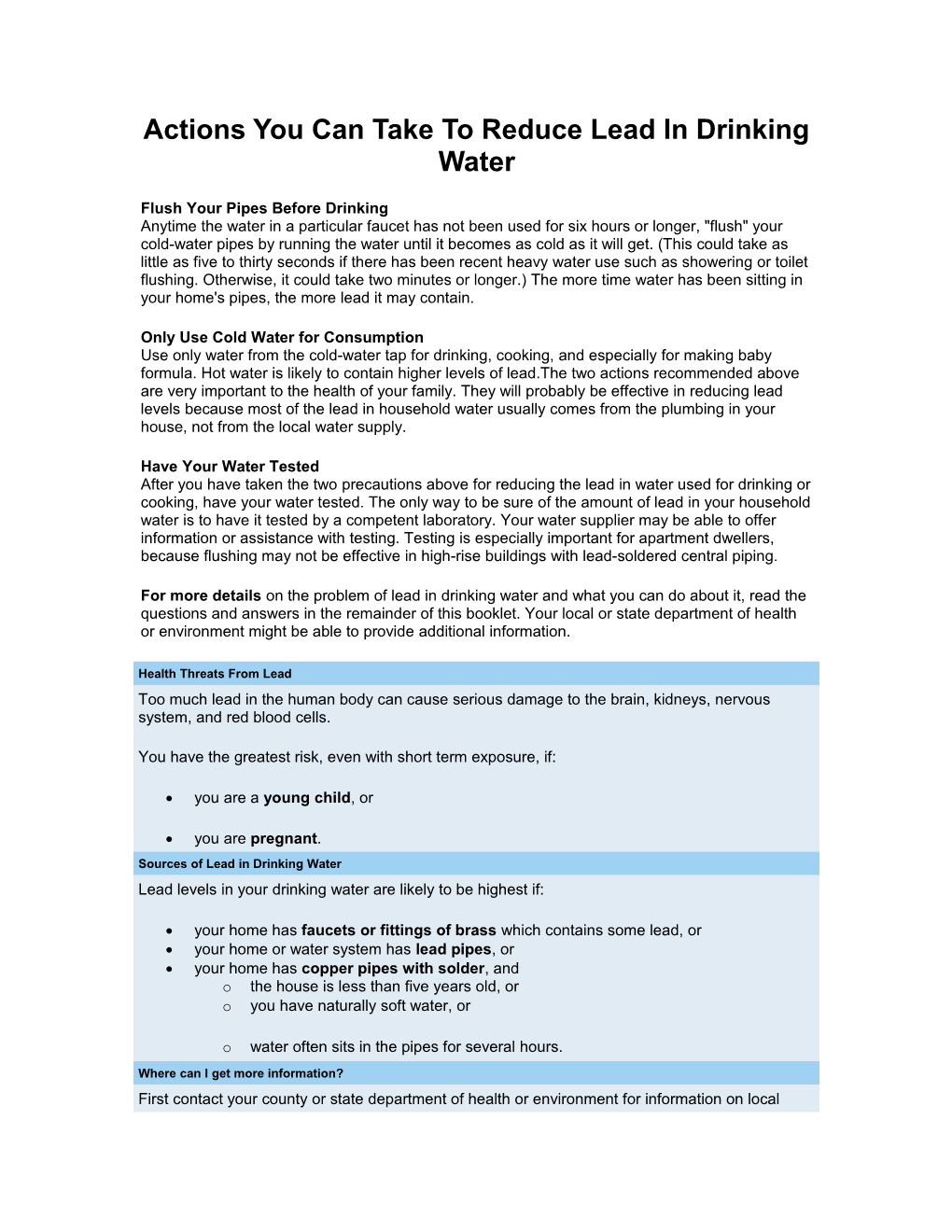 Actions You Can Take to Reduce Lead in Drinking Water