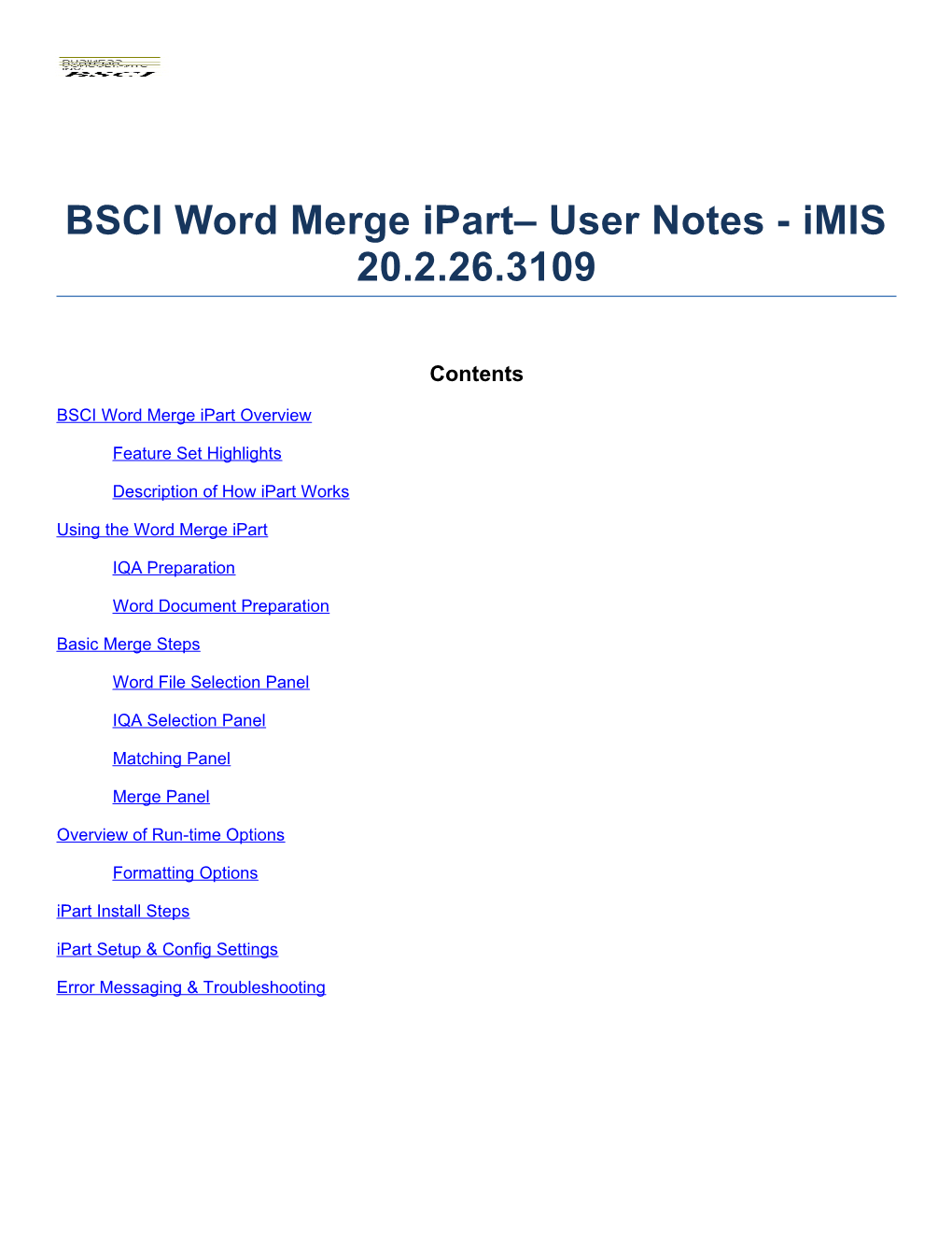 BSCI Word Merge Ipart User Notes - Imis 20.2.26.3109