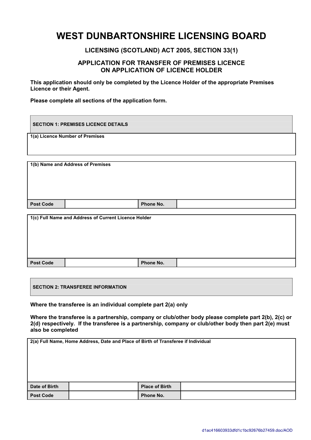 West Dunbartonshire Council Licensing Board