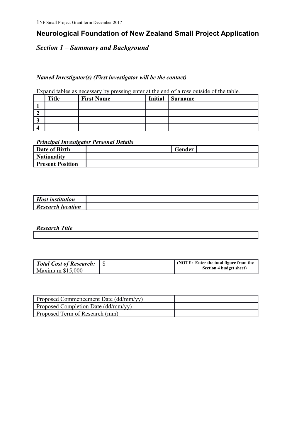 Small Project Grant Form