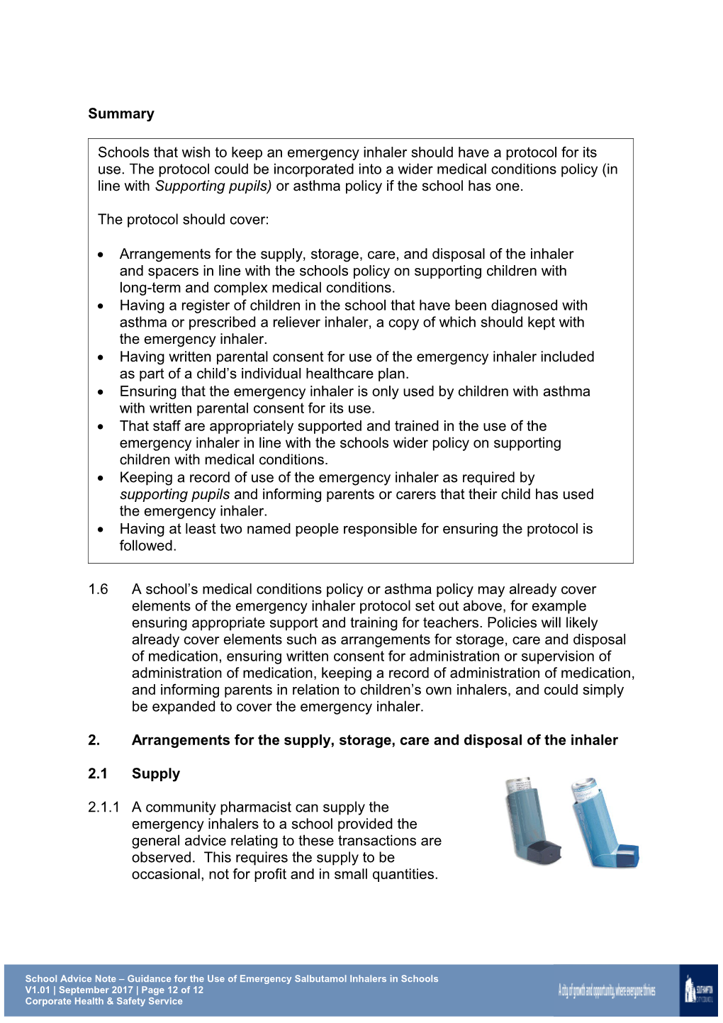 Guidance for the Use of Emergency Salbutamol Inhalers in Schools