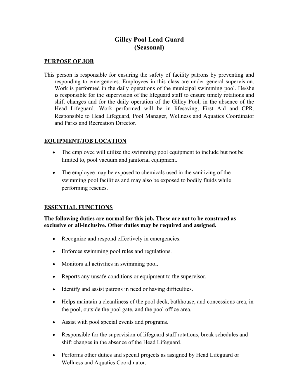 Job Description for Wellness Program Administrator