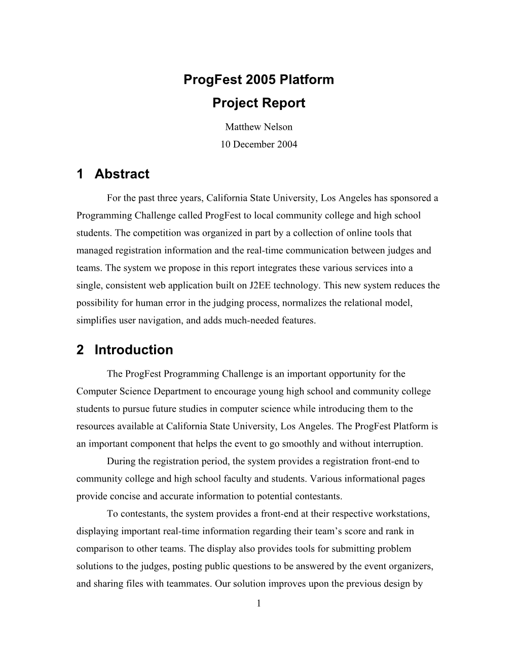Progfest 2005 Platform Project Report