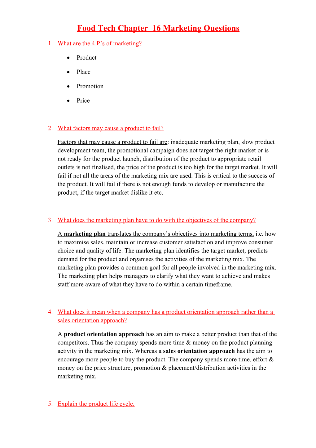 Food Tech Chapter 16 Marketing Questions