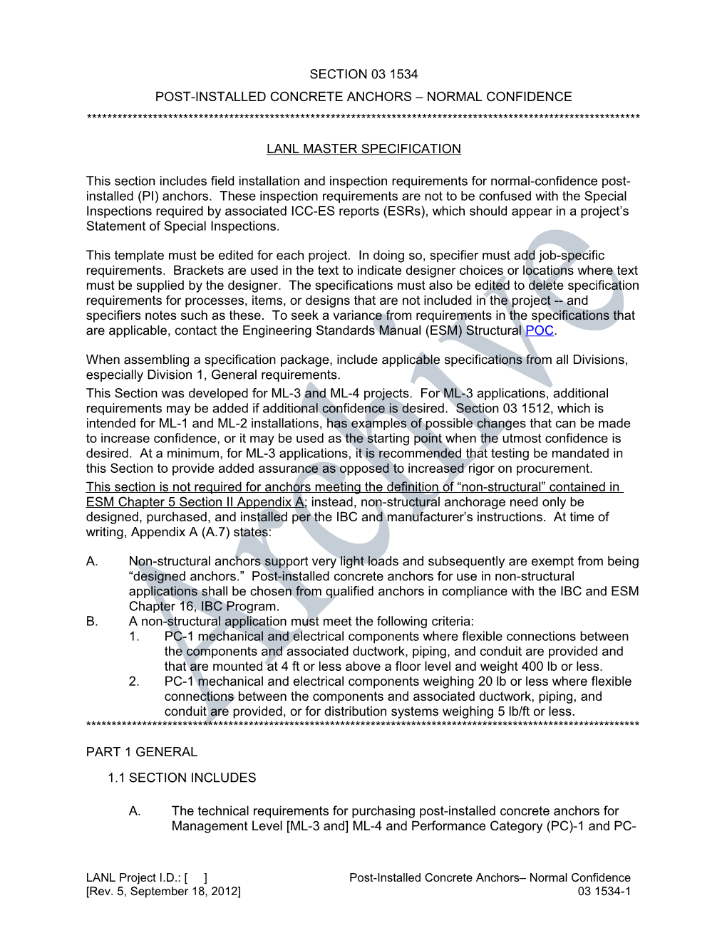 Section 03 1534 Post-Installed Concrete Anchors Normal Confidence