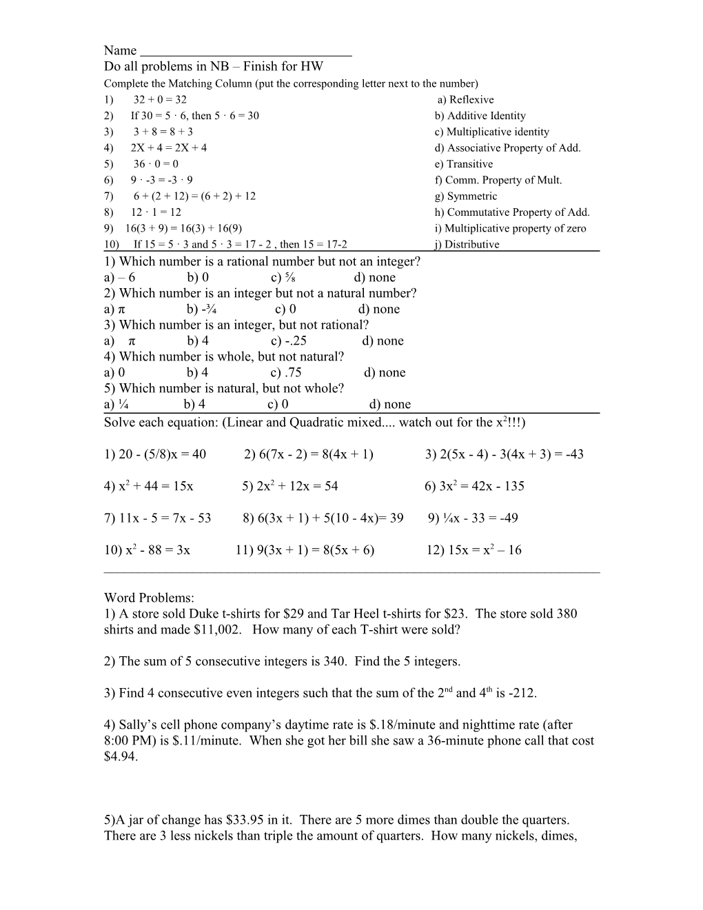 Complete the Matching Column (Put the Corresponding Letter Next to the Number)