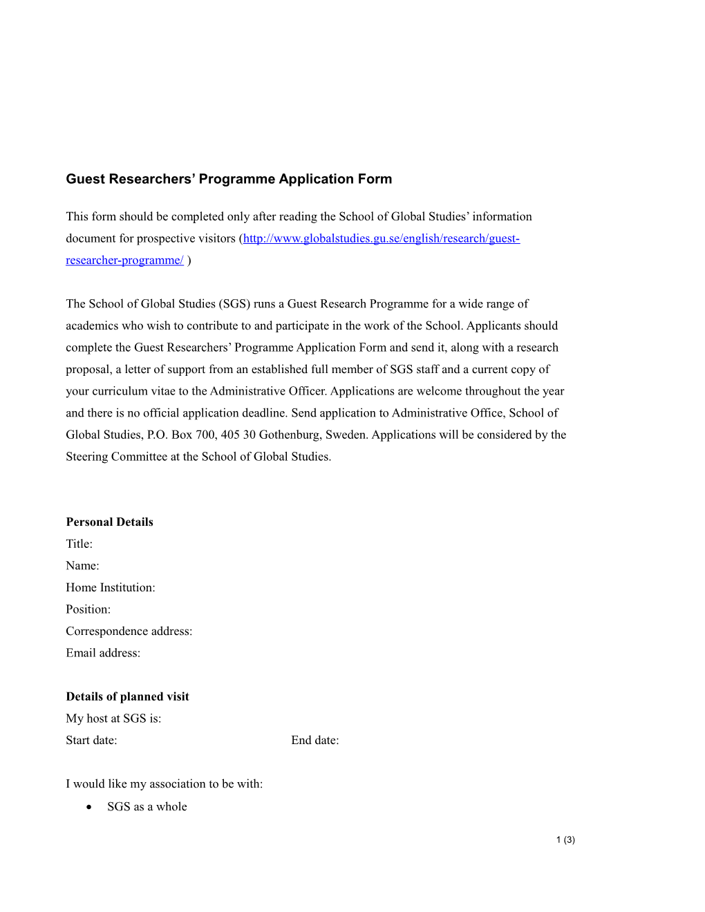 Guest Researchers Programme Application Form