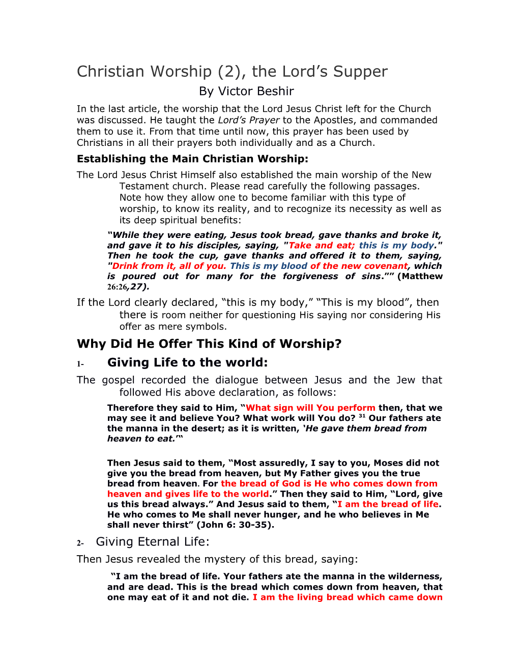 Christian Worship (2), the Lord S Supper