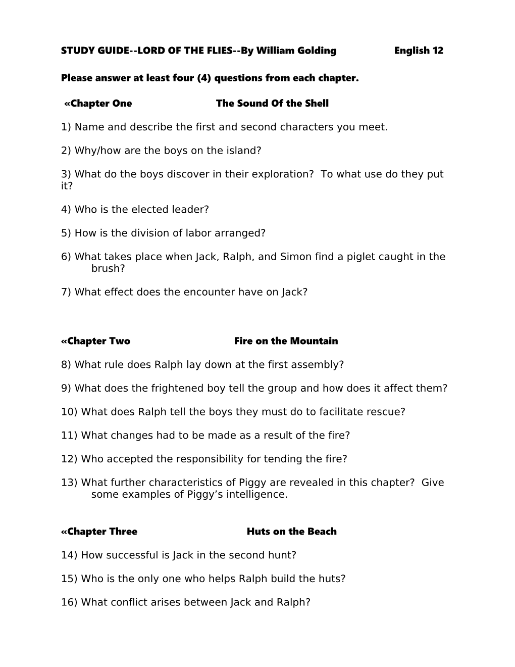 Lord of the Flies Study Guide 07-08