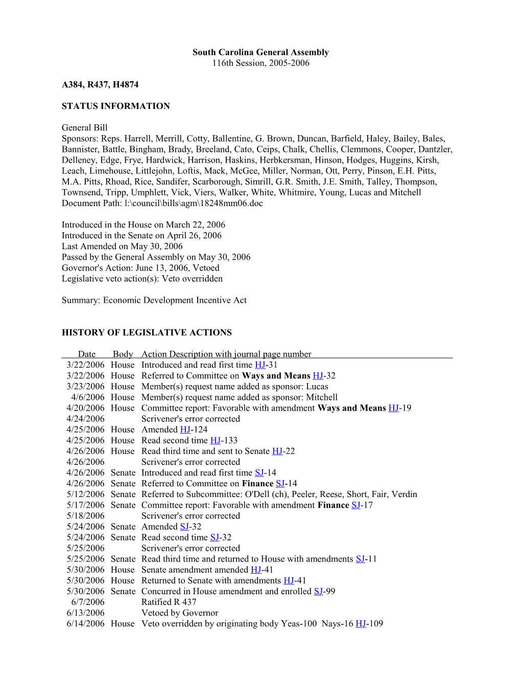 2005-2006 Bill 4874: Economic Development Incentive Act - South Carolina Legislature Online