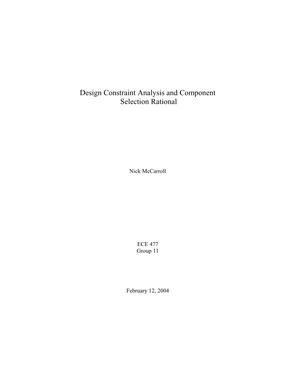 Design Constraint Analysis and Component