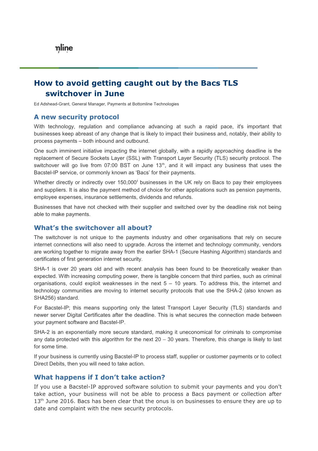 How to Avoid Getting Caught out by the Bacs TLS Switchover in June