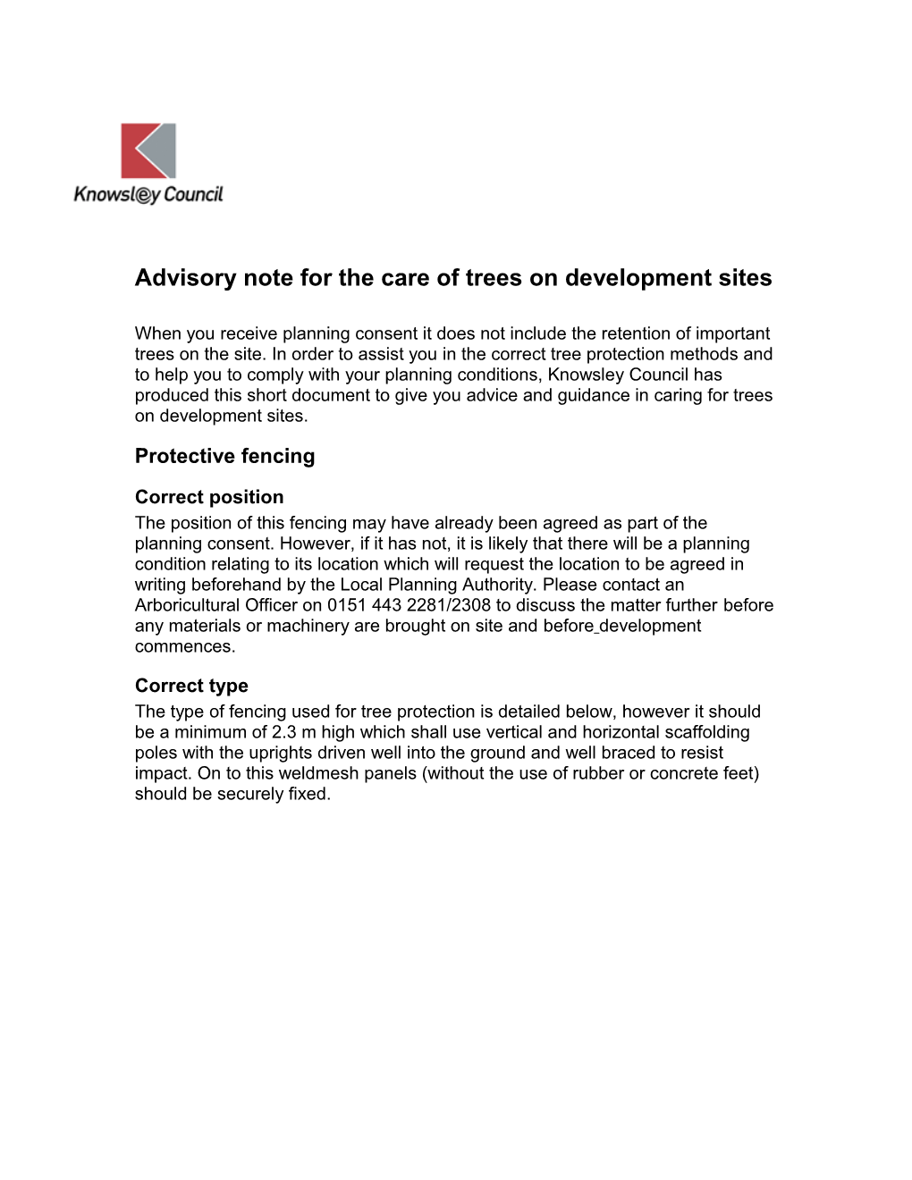 Advisory Note for the Care of Trees on Development Sitesor Sites