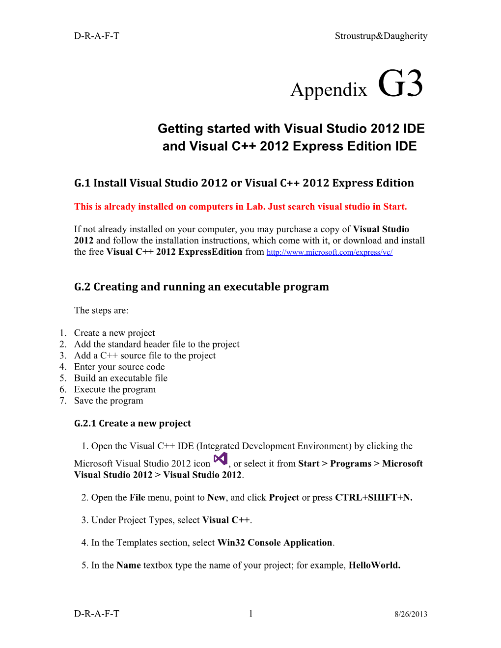 Appendix G3 Starting Visual Studio 2012