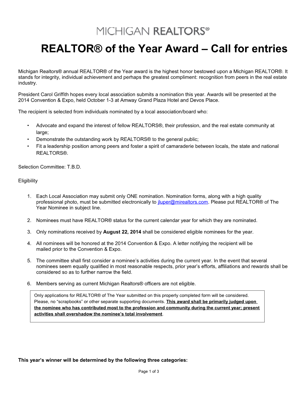 REALTOR of the Year Award Call for Entries