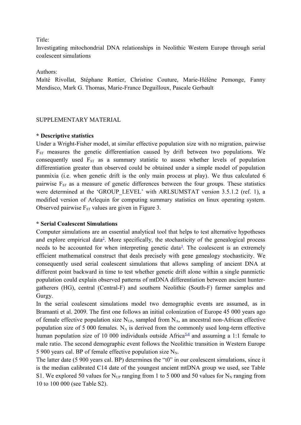 Investigating Mitochondrial DNA Relationships in Neolithic Western Europe Through Serial