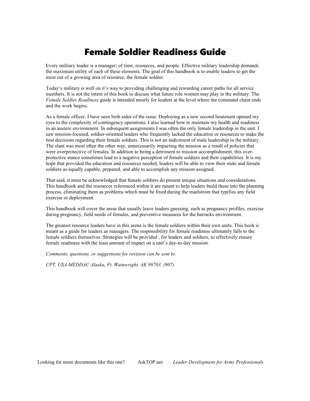 Female Soldier Readiness Guide