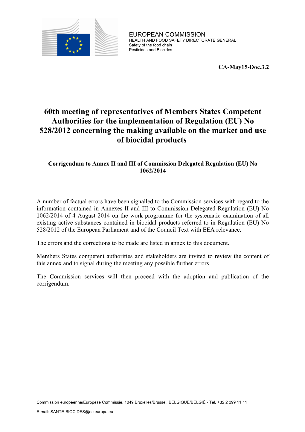 Corrigendum to Annex II and III of Commission Delegated Regulation (EU) No 1062/2014