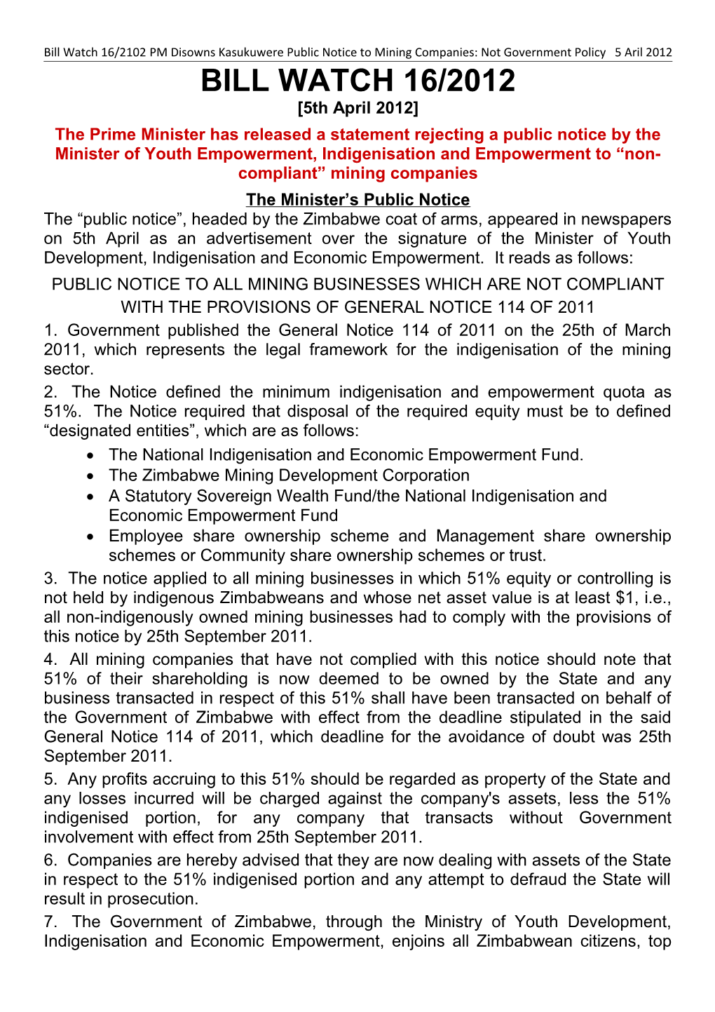 The Minister S Public Notice
