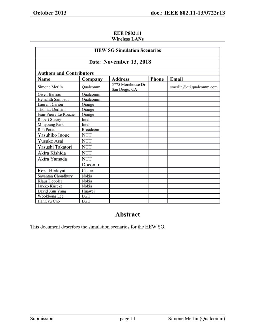 This Document Describes the Simulation Scenarios for the HEW SG