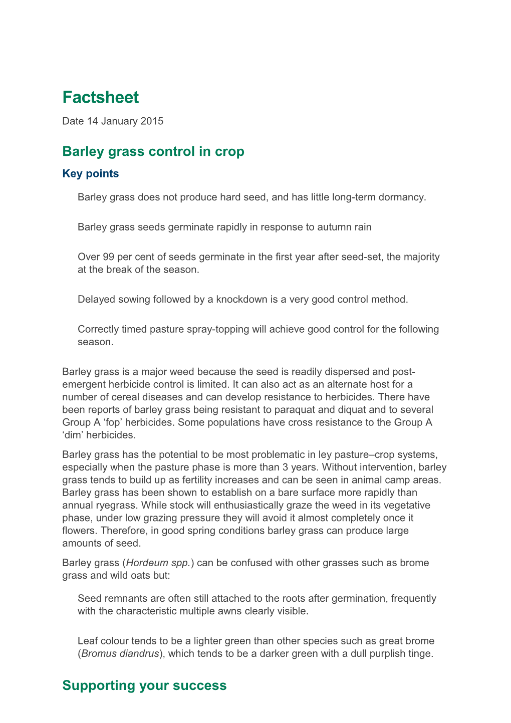 Barley Grass Control in Crop