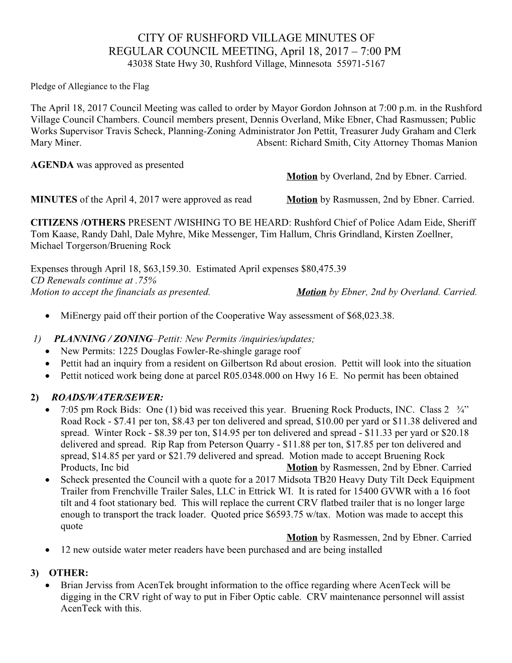 City of Rushford Village Agenda