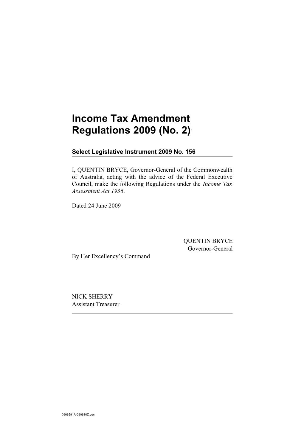 Income Tax Amendment Regulations 2009 (No. )