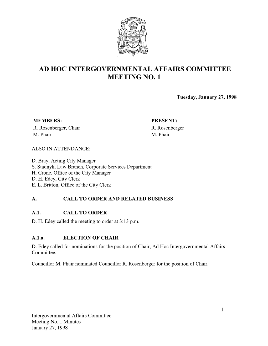 Minutes for Intergovernmental Affairs Committee January 27, 1998 Meeting