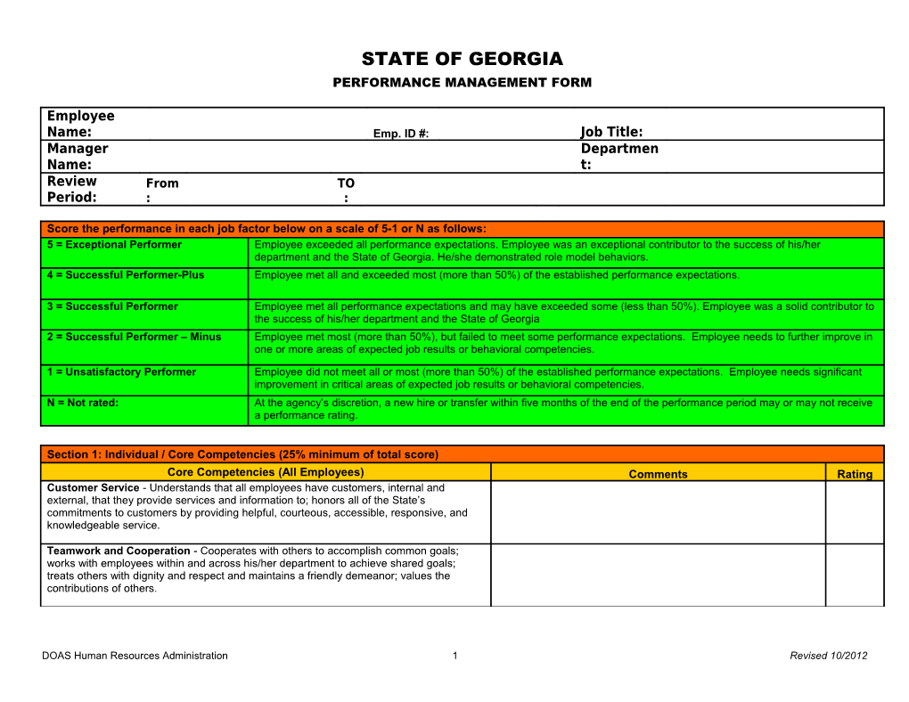 Georgia Performance Management Form - FY2013