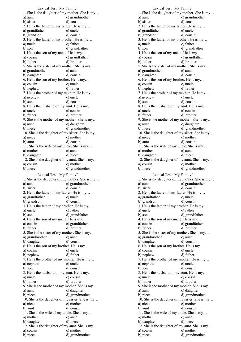 Lexical Test My Family