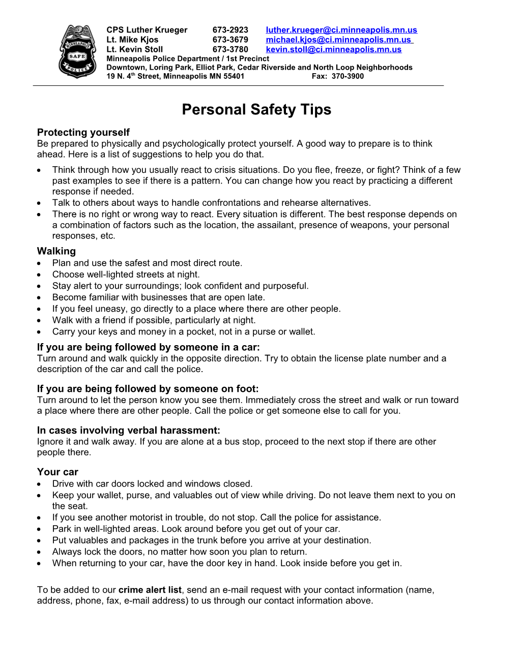 Personal Safety Tips