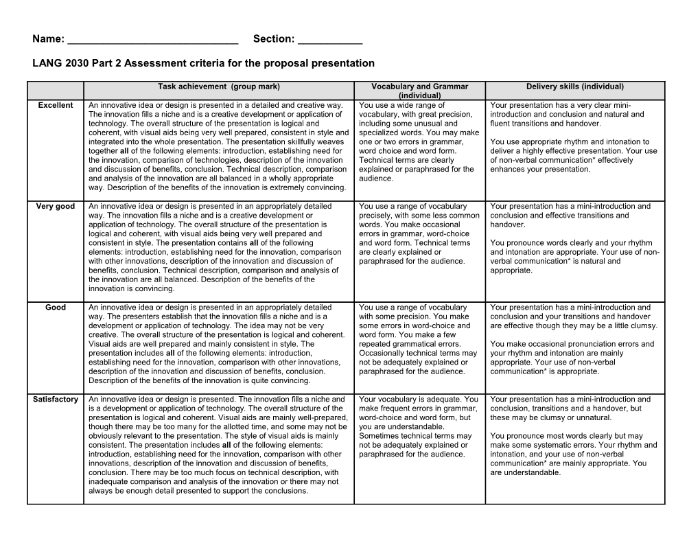 LANG 2030 Part 2 Assessment Criteria for the Proposal Presentation