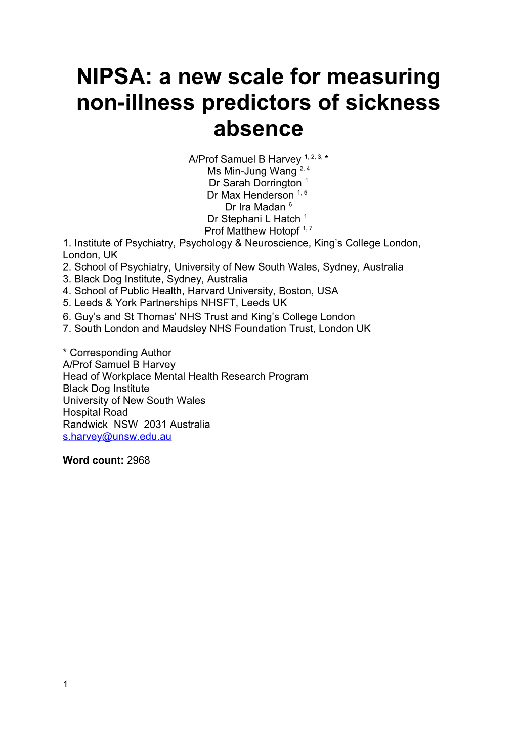 NIPSA: a New Scale for Measuring Non-Illness Predictors of Sickness Absence